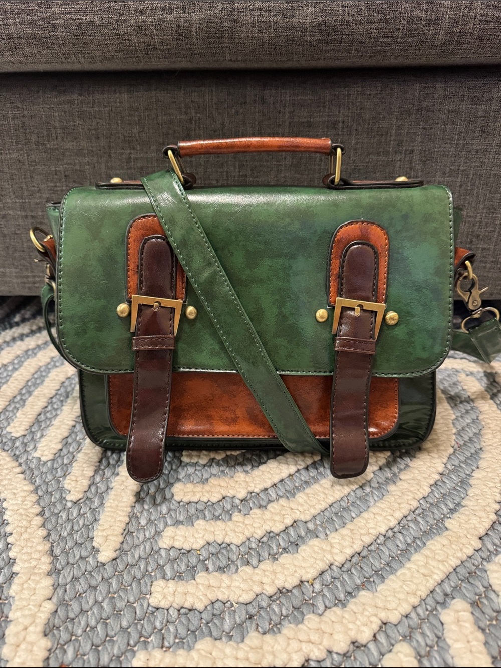 ECOSUSI Green Vintage Satchel Crossbody Bag Top Handle Dark Academia